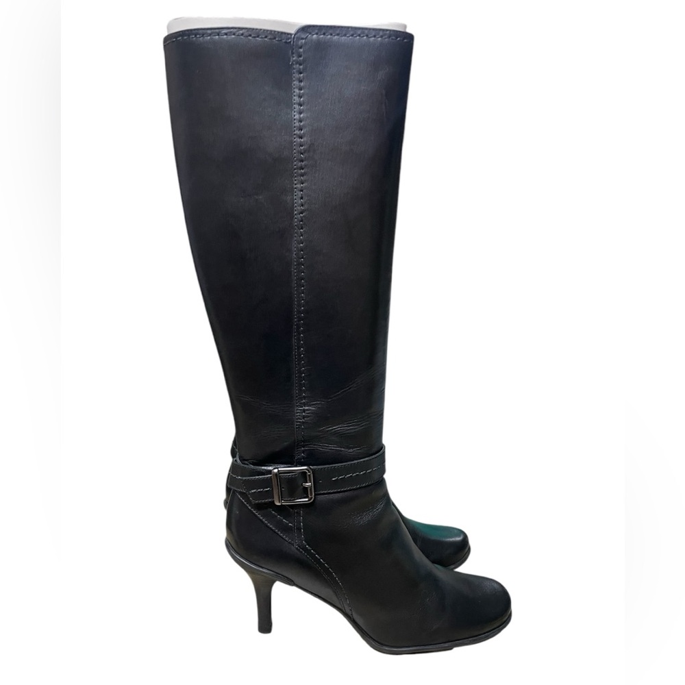 Gianni Bini Women's Black Leather Knee-High Heeled Boots Size 8.5 EUC